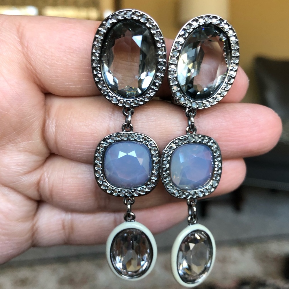 Swarovski blue crystal meteor clip on earrings